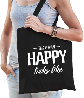 This is what happy looks like cadeau tas zwart voor gelukkige dames - Feest Boodschappentassen