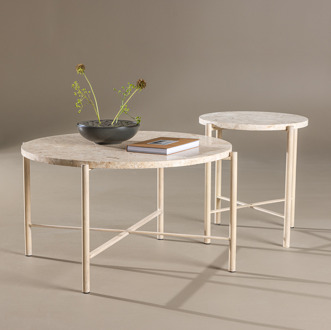 Thora ronde salontafel beige - met stenen blad - Ø 70 cm