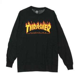 Thrasher Shirt Flame L/S met lange mouwen Thrasher , Black , Heren - Xl,L,M,S