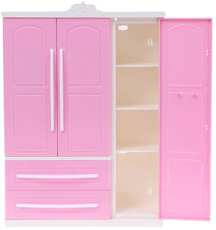 Three-door Pink Modern Wardrobe for Dolls Furniture Clothes Accessories Toys for Girls Baby Toy