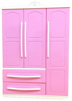 Three-door Pink Modern Wardrobe Play set for Dolls Furniture Can Put Shoes Clothes Accessories with Dressing Mirror Girls Toys