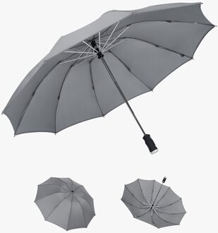 Three-fold Automatic Reverse Umbrella Portable Folding Waterproof Reflective Edge LED Light Sun Block Umbrella Parasol grijs