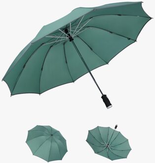 Three-fold Automatic Reverse Umbrella Portable Folding Waterproof Reflective Edge LED Light Sun Block Umbrella Parasol groen