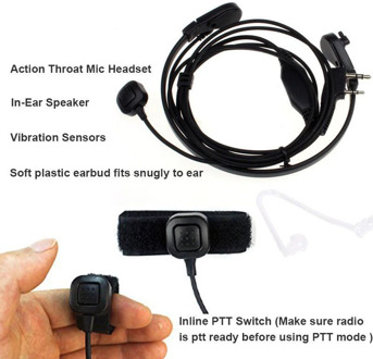 Throat Mic Earpiece Headset Finger PTT Radio Transceiver For Baofeng UV5R 888s Radio Walkie Talkie For KENWOOD NX220/NX320