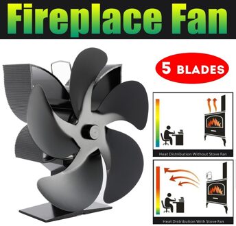 Thuis Haard Kachel Fan 5 Blades Warmte Aangedreven Ventilator Rustig Efficiënte Warmteverdeling Voor Hout/Log Brander Thuis Warmer