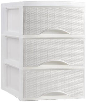 Thuis kantoor organizer ladeblok - 26 x 37 x 37 cm - Kunststof - Wit - 3 lades