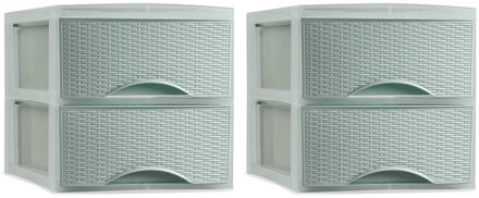 Thuis kantoor organizer ladeblok - 2x - 2 lades - 25 x 37 x 26 cm - opslag - Kunststof - Groen