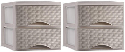 Thuis kantoor organizer ladeblok - 2x - 2 lades - 26 x 34,5 x 25 cm - kunststof - beige