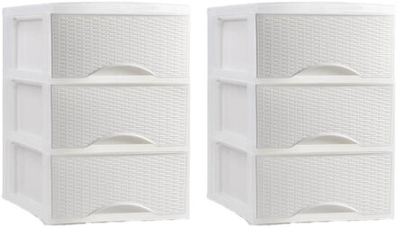 Thuis kantoor organizer ladeblok - 2x - 3 lades - 26 x 37 x 37 cm - kunststof - Wit