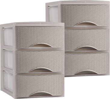 Thuis kantoor organizer ladeblok - 2x - taupe - kunststof - 26 x 37 cm - 3 lades