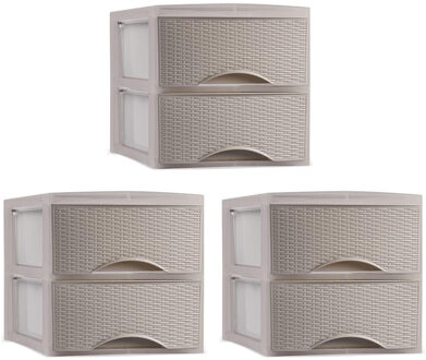Thuis kantoor organizer ladeblok - 3x - 2 lades - 26 x 34,5 x 25 cm - kunststof - beige