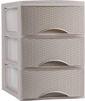 Thuis kantoor organizer ladeblok - taupe - kunststof - 26 x 37 cm - 3 lades