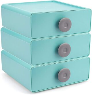 Thuis Officiële Nordic Stapelbaar Lades Desktop Opbergdoos Diversen Organizer Case Plastic Rack Leuke Cosmetica Container blauw 3stk