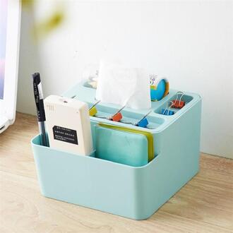 Thuis Plastic Desktop Papieren Handdoek Opbergdoos Kantoor Multifunctionele Woonkamer Afstandsbediening Badkamer Puin Opbergdoos Blauw