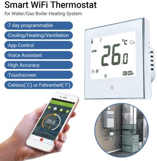 Thuis Programmeerbare Thermostaat Met Wifi Voor Water/Gas Boiler Smart Touchscreen Warmte Alleen Thermostaat Met App En Voice Control wit met WiFi