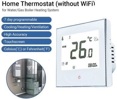 Thuis Programmeerbare Thermostaat Met Wifi Voor Water/Gas Boiler Smart Touchscreen Warmte Alleen Thermostaat Met App En Voice Control wit zonder WiFi