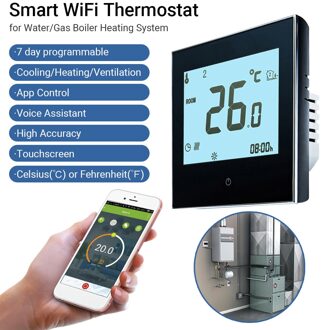 Thuis Programmeerbare Thermostaat Met Wifi Voor Water/Gas Boiler Smart Touchscreen Warmte Alleen Thermostaat Met App En Voice Control zwart met WiFi