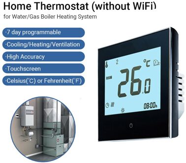 Thuis Programmeerbare Thermostaat Met Wifi Voor Water/Gas Boiler Smart Touchscreen Warmte Alleen Thermostaat Met App En Voice Control zwart zonder WiFi