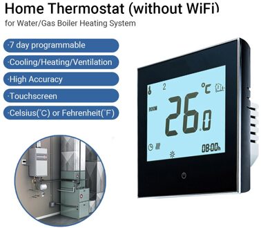 Thuis Programmeerbare Thermostaat Met Wifi Voor Water/Gas Boiler Smart Touchscreen Warmte Alleen Thermostaat Met App En Voice Control zwart zonder WiFi