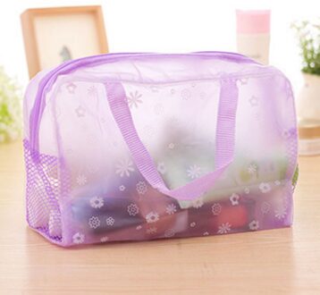 Thuis Reizen Bloemen Make-Up Tas Toilettas Badproducten Opbergtas Paars