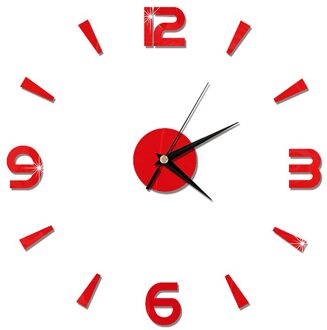 Thuis Wandklok 3D Diy Acryl Spiegel Stickers Voor Thuis Decoratie Woonkamer Quartz Naald Zelfklevende Opknoping Horloge Rood