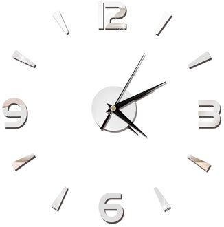 Thuis Wandklok 3D Diy Acryl Spiegel Stickers Voor Thuis Decoratie Woonkamer Quartz Naald Zelfklevende Opknoping Horloge zilver
