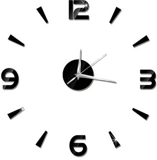 Thuis Wandklok 3D Diy Acryl Spiegel Stickers Voor Thuis Decoratie Woonkamer Quartz Naald Zelfklevende Opknoping Horloge zwart