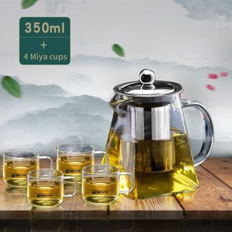 Tianxi 950Ml Glas Theepot Vierkante Hittebestendig Borosilicaatglas Theepot Met Thee Zetgroep Filter Melk Bloem Thee Pot 350ML 4 Cup