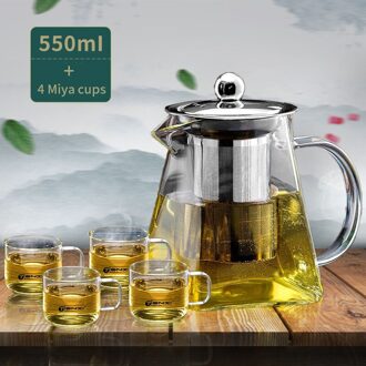 Tianxi 950Ml Glas Theepot Vierkante Hittebestendig Borosilicaatglas Theepot Met Thee Zetgroep Filter Melk Bloem Thee Pot 550ML 4 Cup