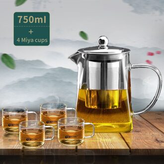 Tianxi 950Ml Glas Theepot Vierkante Hittebestendig Borosilicaatglas Theepot Met Thee Zetgroep Filter Melk Bloem Thee Pot 750ML 4 Cup
