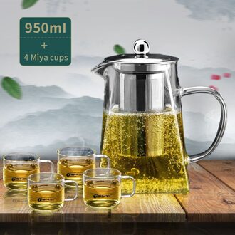 Tianxi 950Ml Glas Theepot Vierkante Hittebestendig Borosilicaatglas Theepot Met Thee Zetgroep Filter Melk Bloem Thee Pot 950ML 4 Cup