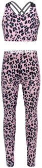 Tiaobug 2Pcs Kid Meisjes Luipaard Print Gym Yoga Sport Pak U Hals Mouwloos Drie Schouderbanden Cross Op Achter crop Top Leggings 14