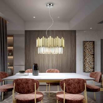 Tiara hanglamp, rond, facet geslepen glas, chroom/goud goud, helder