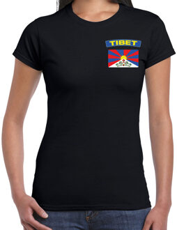 Tibet landen shirt met vlag zwart voor dames - borst bedrukking XL