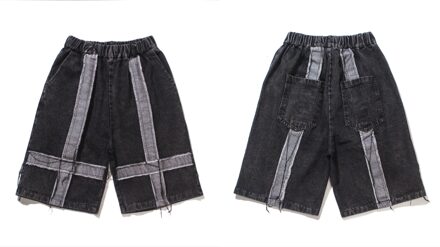 Tideshec Hip Hop Kruis Gestikt Denim Shorts Mannen Vrouwen Retro Losse Denim Broek Casual Heren Shorts Zomer Streetwear