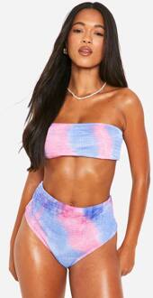 Tie Dye Crinkle Bikini Slip Met Hoge Taille, Pink - 34
