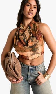 Tie Dye Geweven Halterneck Crop Top, Rust - 38