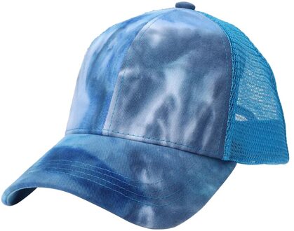 Tie-Dye Mode Vrouwen Mannen Ademende Strand Verstelbare Snapback Katoen Baseball Cap Mannen Vrouwen Hip Hop Vader Mesh Hoed trucker Hoed Blauw