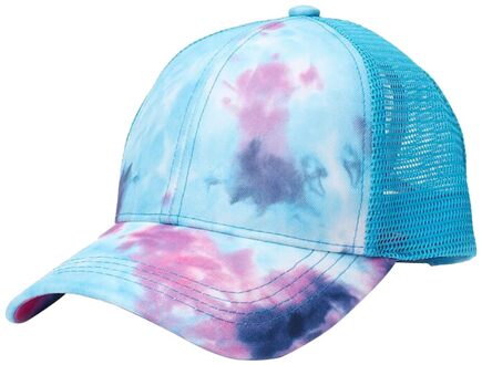 Tie-Dye Mode Vrouwen Mannen Ademende Strand Verstelbare Snapback Katoen Baseball Cap Mannen Vrouwen Hip Hop Vader Mesh Hoed trucker Hoed licht blauw