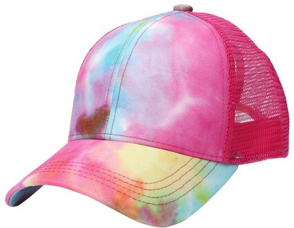 Tie-Dye Mode Vrouwen Mannen Ademende Strand Verstelbare Snapback Katoen Baseball Cap Mannen Vrouwen Hip Hop Vader Mesh Hoed trucker Hoed roos rood