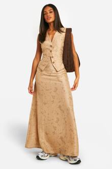 Tie Dye Textured Column Split Back Maxi Rok, Stone - 38