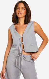 Tie Front Tailored Waistcoat, Grey Marl - 44