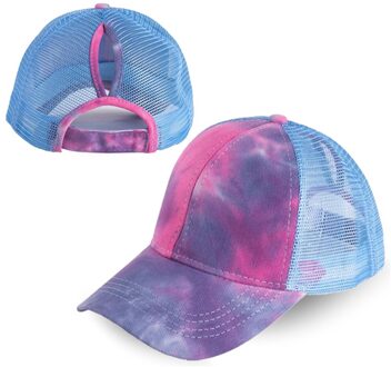 Tie Geverfd Paardenstaart Baseball Cap Mesh Ponycap Snapback Vrouwen Mannen Verstelbare Zomer Outdoor Fietsen Sport Casual Zonneklep Hoed Paars