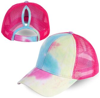 Tie Geverfd Paardenstaart Baseball Cap Mesh Ponycap Snapback Vrouwen Mannen Verstelbare Zomer Outdoor Fietsen Sport Casual Zonneklep Hoed Rood