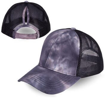 Tie Geverfd Paardenstaart Baseball Cap Mesh Ponycap Snapback Vrouwen Mannen Verstelbare Zomer Outdoor Fietsen Sport Casual Zonneklep Hoed zwart