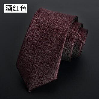 Tie High-End Mannen Casual Pak Polyester Trendy Effen Kleur 6Cm Jacquard Stof Zwart Zakelijke Banket Bruiloft stropdas Bourgondië