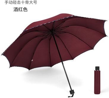Tien Botten Acht Strengen Grote Paraplu Dubbele Drie Grote Opvouwbare Paraplu Mannen En Vrouwen Business Paraplu Drievoudige sunny wijn rood