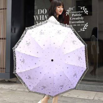 Tien Botten Grote Dubbele Paraplu Kant Parasol Paraplu Zon Bescherming Uv Parasol Dames Draagbare Opvouwbare Paraplu Love 10K paars