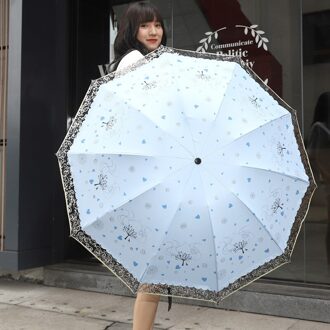 Tien Botten Grote Dubbele Paraplu Kant Parasol Paraplu Zon Bescherming Uv Parasol Dames Draagbare Opvouwbare Paraplu Love hart 10K blauw