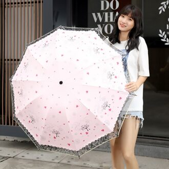 Tien Botten Grote Dubbele Paraplu Kant Parasol Paraplu Zon Bescherming Uv Parasol Dames Draagbare Opvouwbare Paraplu Love hart 10K roze